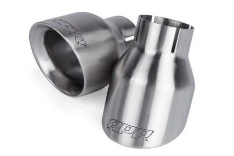 APR Round, Brushed 2.50 Inch Exhaust Tip TPK0002 Tips, Clamp-on, Stainless Steel, Brushed, Slant Cut, in. Inlet, 4.00 in. Outlet, Audi, Porsche, Volkswagen, Pair