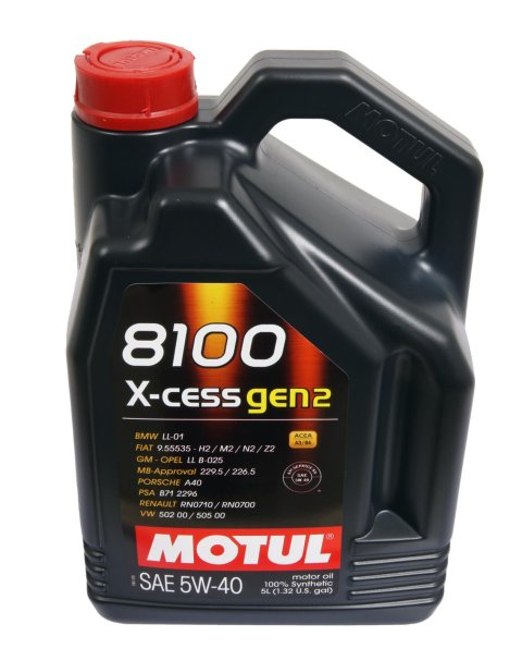 5W40 Motul 8100 X-Cess Gen 2 Motor Oil 110905 Engine Oil, 2, Synthetic, 5W40, 5 Liter, Each