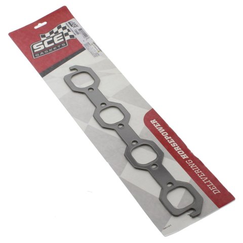 SCE AccuSeal E Exhaust Gaskets 136085 Header and Manifold Gaskets, E, Graphite/Kevlar®, Square Port, for Edelbrock Victor 7219 Heads, Ford, Small Block Windsor, Pair