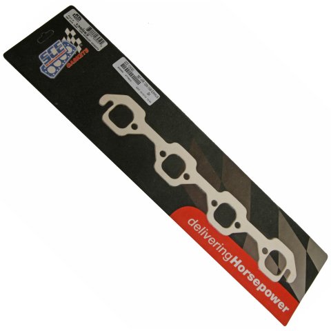 SCE AccuSeal E Exhaust Gaskets 136083 Header and Manifold Gaskets, E, Graphite/Kevlar®, D-port, Ford, Small Block Windsor, Pair