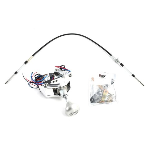 Lokar Electronic Sport Shifters ES6L80HM Automatic Shifter, Shifters, Detent, 4.000 in. Straight Chrome Stick, 3/8-24 in., Brushed Mushroom Knob, 6L80E, Each