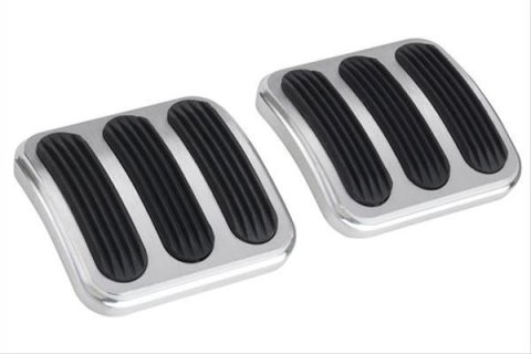 Lokar Pedal Pads BAG-6174 Pads, Brake/Clutch Position, Oblong, Aluminum, Brushed, 2.063 in. Width, 2.125 in. Length, Jeep, Pair