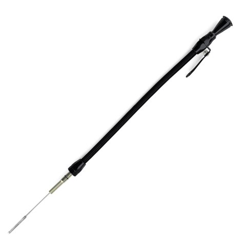 Lokar Midnight Series Flexible Engine Dipsticks XED-5019 Oil Dipstick, Black Braided Stainless Steel, Billet Aluminum Handle, Black Anodized, Chevy, Small Block, LS, Truck, Each