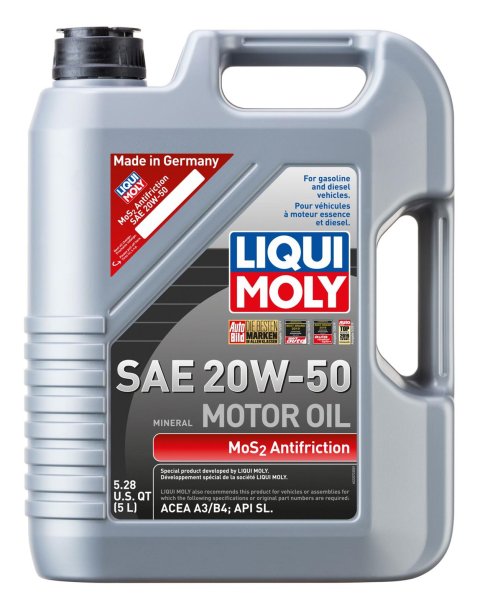 20w50 Liqui Moly MoS2 Anti-Friction Motor Oil 22072 Engine Oil, Oil, Mineral, 20W50, 5 liters, Each