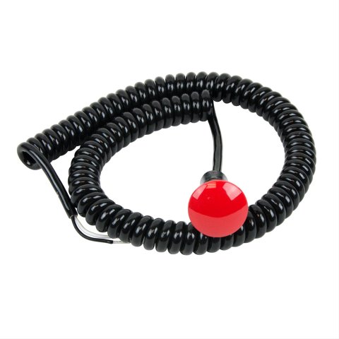 B&M Remote Mushroom Cap Button and Cord Assemblies 46013 Switch, Push Button, Momentary, Launch, Nitrous, Trans-Brake, Plastic, Red, 12 Amps, with Spiral Cord, Each