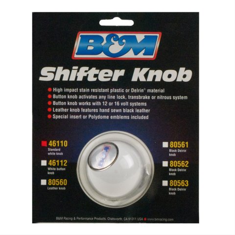B&M White Shifter Knobs 46110 Shift Knob, Round, Plastic, White, Pro Stick Logo, Automatic, Manual Transmission, Each
