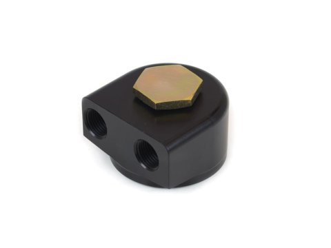 Canton Racing 90 Degree Rotating Remote Oil Filter Adapters 22-595 Adapter, Filter, Bolt-On, Aluminum, Black, 3/4-16 in. Thread, 1/2 in. NPT Inlet/Outlet, Each
