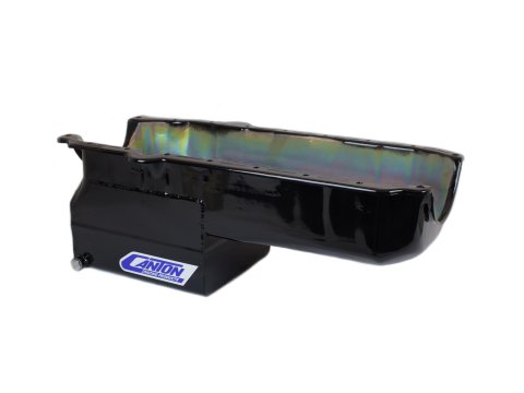 Canton Racing Drag Wet Sump Oil Pans 13-080TBLK Pan, Sump, Steel, Black Powdercoated, Rear Sump, 5 Qt., 3.875 in. Stroke, Passenger Side Dipstick, Chevy, Small Block, Each