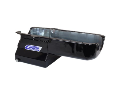 Canton Racing Drag Wet Sump Oil Pans 13-120BLK Pan, Sump, Steel, Black Powdercoated, Rear Sump, 6 Qt., 3.875 in. Stroke, Driver Side Dipstick, Chevy, Small Block, Each