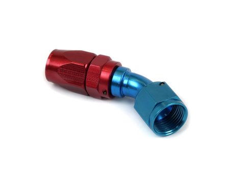 Canton Racing Swivel Hose Ends 23-645 Fitting, End, 45 Degree, -10 AN to Female -10 AN, Aluminum, Red/Blue Anodized, Each