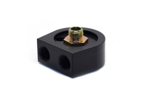 Canton Racing Oil Cooler Sandwich Adapters 22-547 Adapter, Filter, Bolt-On, Aluminum, Black, 18mm x 1.5mm Filter Thread, 1/2 in. NPT Inlet/Outlet, Each