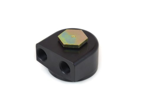Canton Racing 90 Degree Rotating Remote Oil Filter Adapters 22-593 Adapter, Filter, Bolt-On, Aluminum, Black, 13/16-16 in. Thread, 1/2 in. NPT Inlet/Outlet, Each