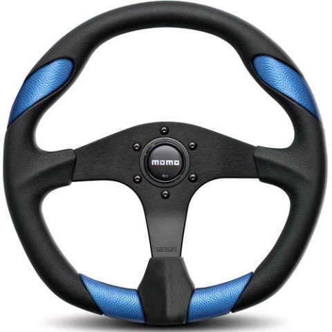 MOMO Racing Quark Steering Wheels QRK35BK0BU Wheel, Quark, 3-spoke, Black/Blue Leather Grip, Black Anodized Aluminum Spokes, 13.780 in. Diameter, Each
