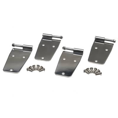 Kentrol Door Hinges for 1976-1983 CJ5, 1976-1986 CJ7, 1987-2006 WRANGLER - 30474 Hinges, Upper/Lower, Stainless Steel, Polished, No Mirror holes, Full Doors, Jeep, Set of 4