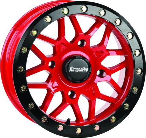 DragonFire Racing Typhon Beadlock Gloss Red Wheels 15x7 Wheel 15X7 4/156 5+2 +10 Machined