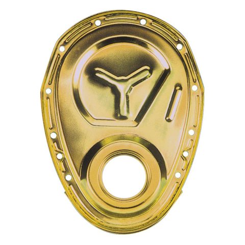 Milodon Steel Timing Covers 65555 Cover, 1-Piece, Steel, Gold Iridite, Chevy, Small Block, Each