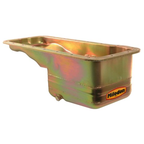 Milodon Street and Strip Oil Pans 31130 Pan, Steel, Gold Iridite, 7 qt., Ford, Big Block, FE, Fits Pre-1973 Front Sump Chassis, Each