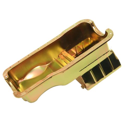 Milodon Street and Strip Oil Pans 30925 Pan, Steel, Gold Iridite, 8 qt., Ford, Small Block, 289/302, Fits Pre-1973 Front Sump Chassis, Each