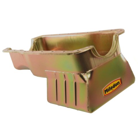 Milodon Street and Strip Oil Pans 30926 Pan, Steel, Gold Iridite, 8 qt., Ford, 351W, Fits Pre-1973 Front Sump Chassis, Each