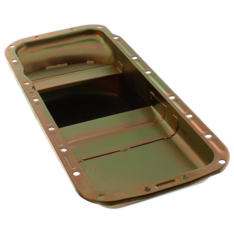Milodon Stock Replacement Oil Pans for 1970-1971 CHALLENGER, 1967-1971 CHARGER, 1966-1970 CORONET - 30761 Pan, Steel, Gold Iridite, 6 qt., Mopar, B/RB Engines, A, B and E Bodies, Int Control Baffles, Each