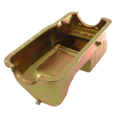 Milodon Street and Strip Oil Pans for 1981-1993 MUSTANG - 31126 Pan, Steel, Gold Iridite, 7 qt., Ford, Small Block, 351W, Each
