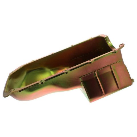 Milodon Street and Strip Oil Pans 30355 Pan, Steel, Gold Iridite, 7 qt., Pontiac, 350/389/400/421/428/455 , Low Profile Design, Each