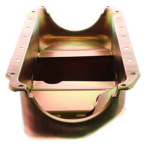Milodon Street and Strip Oil Pans 30935 Pan, Steel, Gold Iridite, 8 qt., Mopar, Small Block, 318/340, A, B E Bodies, Each