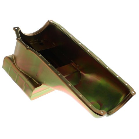 Milodon Street and Strip Oil Pans 30927 Pan, Steel, Gold Iridite, 8 qt., Ford, 351C, Fits Pre-1973 Front Sump Chassis, Each
