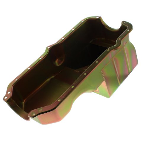 Milodon Street and Strip Oil Pans 30250 Pan, Steel, Gold Iridite, 8 qt., AMC, Jeep, V8, Jeep, Uses Internal Pickup, Each