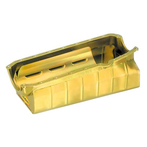 Milodon Drag Race Oil Pans 31145 Pan, Steel, Gold Iridite, 7 qt., Chevy, Small Block, LH Dipstick, Fits Tube Chassis, Each