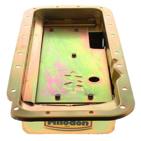Milodon Drag Race Oil Pans 31161 Pan, Steel, Gold Iridite, 9 qt., Mopar, Big Block, B/RB/Hemi, Fits Chassis with Magnum Crossmember, Each