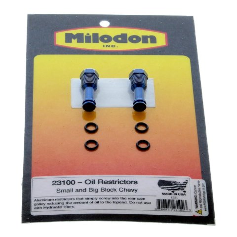Milodon Oil Flow Restrictor Plugs 23100 Restrictors, .0625 in. Orifice Diameter, Aluminum, Chevy, Big Block/Small Block, Pair