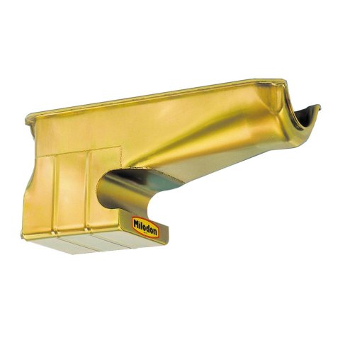 Milodon Street and Strip Oil Pans for 1962-1967 CHEVY II - 31060 Pan, Steel, Gold Iridite, 6 qt., Chevy, Small Block, LH Dipstick, Each
