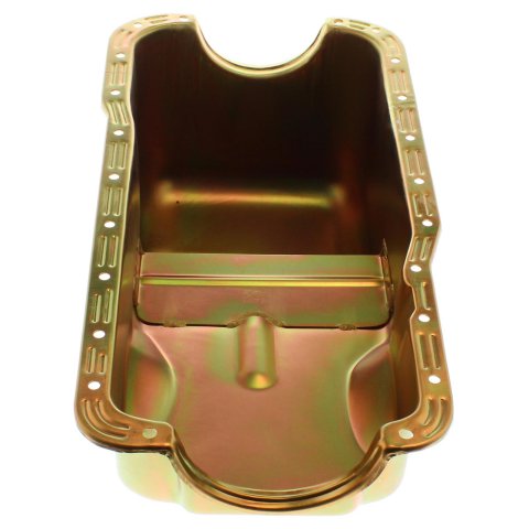 Milodon Stock Replacement Oil Pans 30730 Pan, Steel, Gold Iridite, 5 qt., Ford, 351W, Pre-1973 Front Sump Chassis, Int Control Baffles, Each