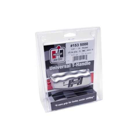 Hurst Shifter T-Handles 1535000 Shift Knob, T-Handle, Aluminum, Brushed, 4-Speed Pattern Upper Left Reverse Location with Logo, 3/8 in.-16 Thread, Manual Transmission, Each