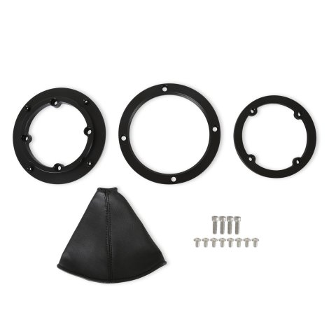 Hurst Billet Shifter Boot and Bezels 116500HST Bezel Boot, Round Shift Bezel, Black Anodized Finish, Black Leather Boot, Each
