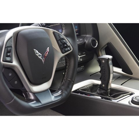 Hurst Pistol-Grip Shifter Handles 5380441 Knob, Pistol Grip, Automatic Transmission, Black/Silver, Aluminum/Wood, Chevy Corvette, C7, Each