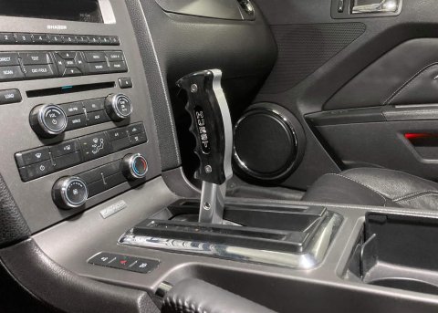 Hurst Classic Shift Knobs 5380443 Knobs, Knobs, Pistol Grip Shape, Aluminum, Black, Gray/Silver Accent, Satin, Anodized, Logo, Bolt-on, Ford, Each