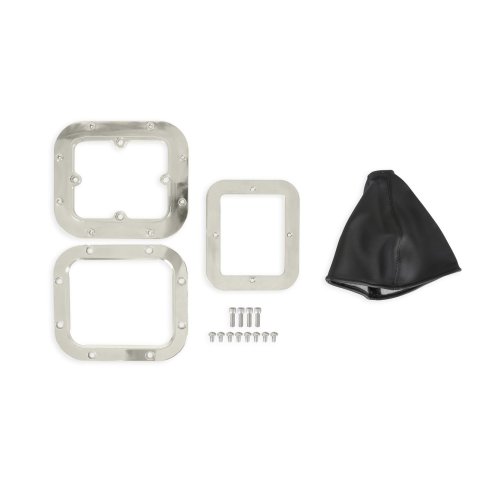 Hurst Billet Shifter Boot and Bezels 115000HST Bezel Boot, Rectangle Shift Bezel, Polished Aluminum Finish, Black Leather Boot, Each