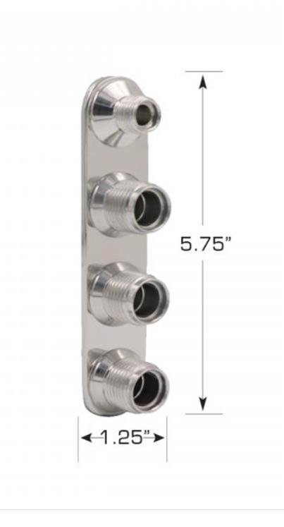 Vintage Air Streamline Bulkhead Plates 386600-MBA Firewall Bulkhead, Streamline, 4-Port, Inline, #6, #10, Aluminum, Polished, Each