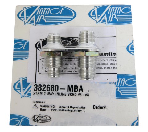 Vintage Air Streamline Bulkhead Plates 382680-MBA Firewall Bulkhead, Streamline, 2-Port, Inline, #6, #8, Aluminum, Polished, Each