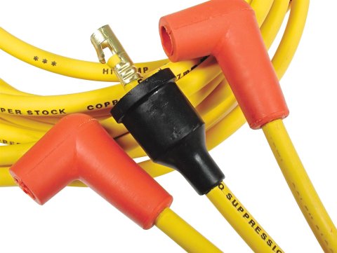ACCEL SuperStock 4000 Series Spark Plug Wire Sets 4042 Wires, SuperStock, RFI Suppression, Spiral Core, 8mm, Yellow, Stock Boots (Orange/Black), Chevy, GMC, SBC Gen 1, V8, Set