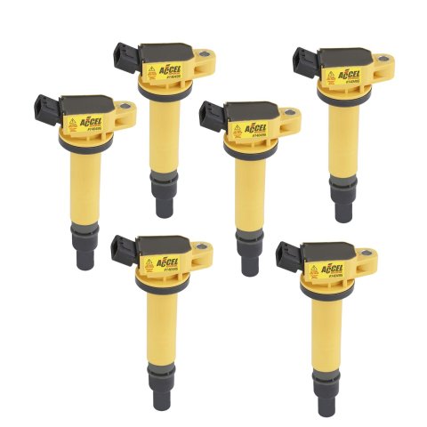 ACCEL Super Coils 140495-6 Ignition Coil, Super, Coil Pack Style, Socket, Epoxy, Round, Yellow, Toyota, Set of 6