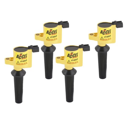 ACCEL Super Coils 140505-4 Ignition Coil, Super, Coil Pack Style, Socket, Epoxy, Round, Yellow, Ford, Mazda, Mercury, Set of 4