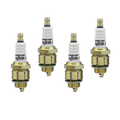 ACCEL C-Cut Performance Spark Plugs 0437S-4 Plugs, Shorty, Electrode, Gasket Seat, 14mm Thread .375 in. Reach, Projected, Resistor, Set of 4