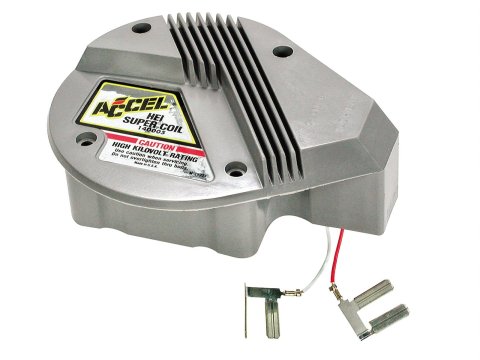 ACCEL GM HEI In-Cap Super Coils 140005 Ignition Coil, Coil, In-Cap, Square, Epoxy, Gray, 45,000 V, Red/White Wire, Each