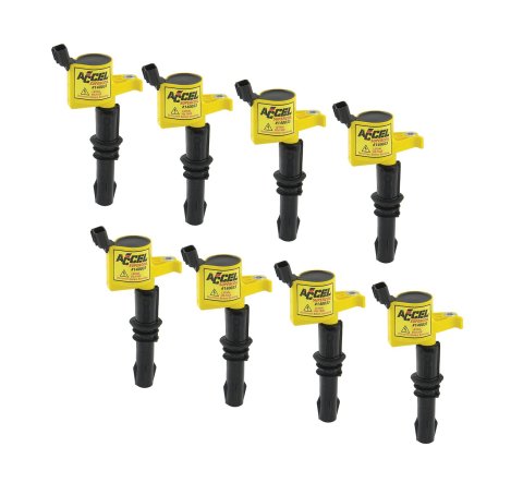 ACCEL Super Coils 140033-8 Ignition Coils, Coil, Epoxy, Yellow, Ford, Modular, Early 3-Valve, 4 in. Boot, Set of 8