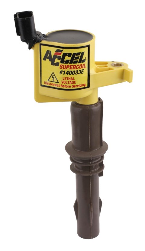 ACCEL Super Coils 140033E Ignition Coil, Coil, Epoxy, Yellow, Ford, Modular, Later 3-Valve, 4.5 in. Boot, Each