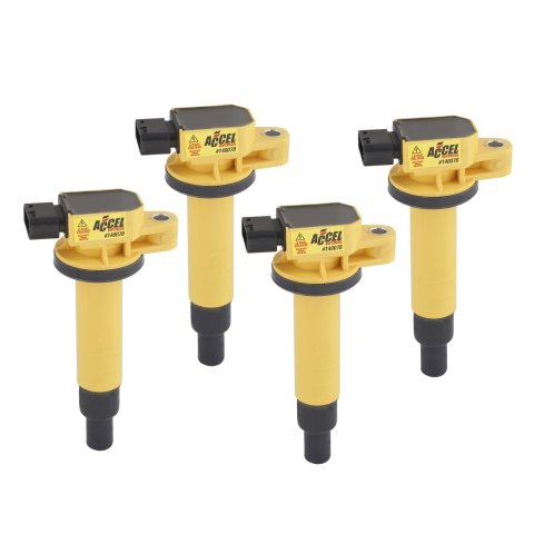 ACCEL Super Coils 140078-4 Ignition Coil, Super, Coil Pack Style, Socket, Epoxy, Round, Yellow, Scion, Toyota, 1.5L, Set of 4