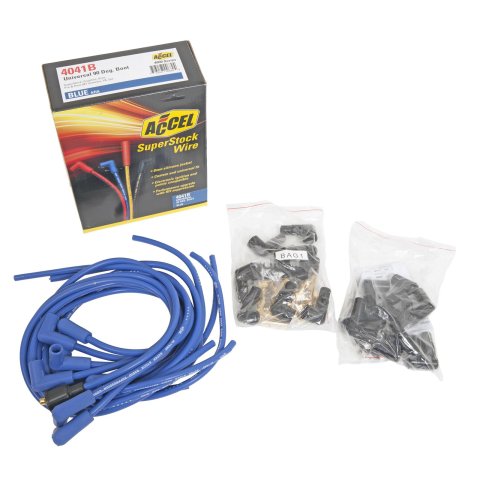 ACCEL SuperStock 4000 Series Spark Plug Wire Sets 4041B Wires, SuperStock, RFI Suppression, Spiral Core, 8mm, Blue, 90 Degree Boots (Blue/Black), V8, Set